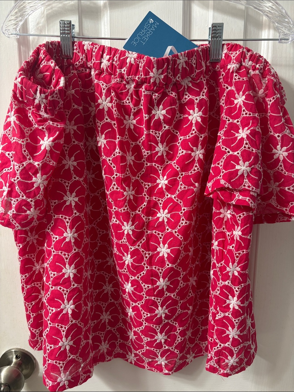 Market & Spruce Hot Pink Off-Shoulder Embroidered Top #34